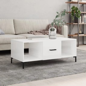 Magasfényű fehér szerelt fa dohányzóasztal 102 x 50 x 40 cm