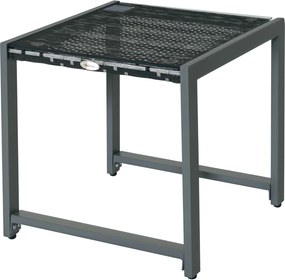 Outsunny Kültéri Asztal Oldalsó Asztal Terasz Bútor Edzett Üveggel Polyrattan + Alumínium Szürke 50 x 49.5 x 50 cm | Aosom