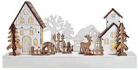 Solight LED karácsonyi falu, 34 x 17 cm, fa, 4 LED, 2x AA