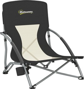 Outsunny Összecsukható Strandfotel, Könnyű Kempingfotel 2,2 kg, Háló Háttámlával, Hordtáskával és Pohártartóval Kerthez, Piknikhez, Fesztiválhoz és Ut