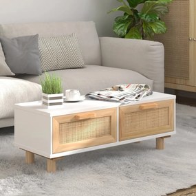 Fehér szerelt fa és tömör fenyőfa dohányzóasztal 80x40x30 cm