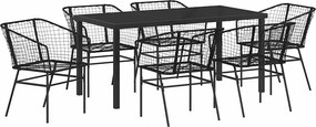 vidaXL Kert étkező szett 7 pcs Fekete polirattan