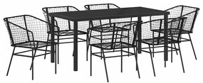 vidaXL Kert étkező szett 7 pcs Fekete polirattan
