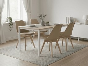 Étkező szett 1 + 4, fehér TESSA asztal 120x60 cm tölgy dekor + bézs BALI MARK szék bükkfa lábakkal