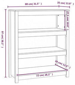 fekete tömör fenyőfa könyvszekrény 80x35x97 cm