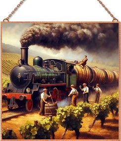 Gőzmozdony a szőlőben üvegkép, falikép