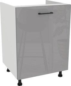 Konyhaszekrény alsó mosogató alá 60 Capri Fehér front Szürke Akril Fényes