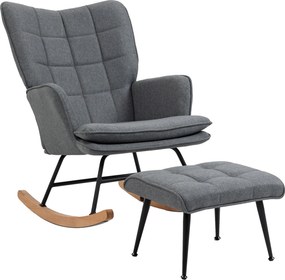 HOMCOM vászonhatású hintafotel puffal — kárpitozott hintaszék, 130 kg teherbírás, szürke | Aosom