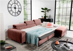 Rózsaszín bársony kinyitható-tárolóhelyes sarokkanapé (jobb oldali-heverő résszel) Grayson – ELTAP