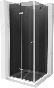 Mexen Lima, zuhanykabin összecsukható ajtóval 80 (ajtó) x 80 (fali) cm, 6mm szürke üveg, króm profil + vékony zuhanytálca fehér + króm szifon, 856-08…