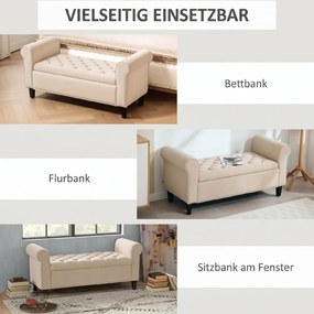 HOMCOM Kárpitozott pad, ágypad, gombbal tűzött, bársonyhatású, 126 cm x 48,5 x 57 cm, bézs