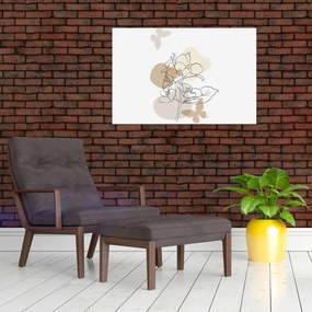 Kép - Bézs virágok pillangóval N⁰1 (90x60 cm)