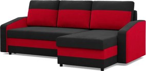 Hewlet sarokkanapé, 2 ágyneműtartóval, szövet anyag, univerzális oldal, hab töltet, fekete - piros