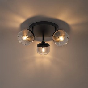Design spotlámpa fekete arannyal és füstüveggel 3-lámpás kerek - Kyan