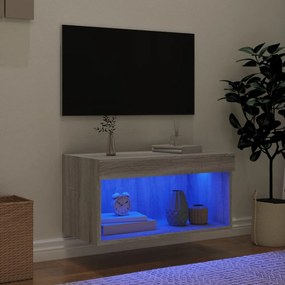 szürke sonoma színű TV-szekrény LED-világítással 60x30x30 cm