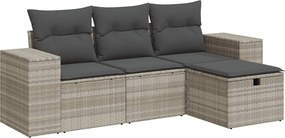 vidaXL 4 részes világosszürke polyrattan kerti ülőgarnitúra párnákkal