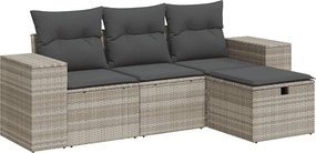 vidaXL 4 részes világosszürke polyrattan kerti ülőgarnitúra párnákkal