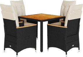 vidaXL 5 részes fekete polyrattan kerti étkezőgarnitúra párnákkal