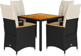 vidaXL 5 részes fekete polyrattan kerti étkezőgarnitúra párnákkal