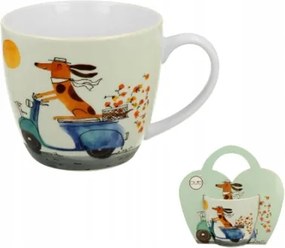 460ML-ES Porcelán Bögre Ajándék Kávéhoz "kosárban" Kutyavilág- Kutya N