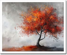 Poszter fehér keretben 50x40 Tűzszínes fa