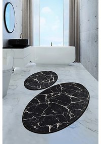 Marble 2 db-os fekete ovális fürdőszobai kilépő szett - Foutastic