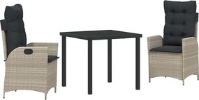 vidaXL Kert étkező szett párnával 3 pcs Világosszürke polirattan