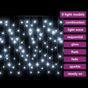 8 funkciós hideg fehér LED-es jégcsapfényfüggöny 10 m 400 LED