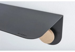 Hook fekete fali polc 2 akasztóval, hossz 70 cm - Gazzda