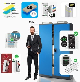 Fém iratszekrény JAN II, 1150 x 185 x 400 mm, antracit-kék