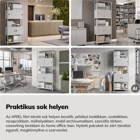 Iratrendező polc zárható szekrénnyel, irodai, nyitott polcok, fém szürke, 800x2200x400 mm: ARIEL