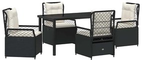 vidaXL Kert étkező szett 5 pcs Fekete polirattan