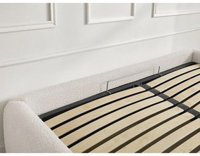 Fehér kárpitozott ágyneműtartós-ágytámla nélkül franciaágy ágyráccsal 180x200 cm Inera – Bobochic Paris