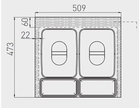 Hulladékgyűjtő GTV Multino 600, szelektív, utólag behelyezhető, 2*15 L edénnyel, fedéllel, tárolókkal