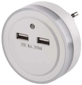 LED konnektorba dugható éjszakai lámpa fényérzékelővel+2xUSB 3xLED/0,3W/230V