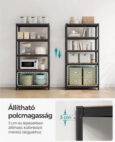 Nagy teherbírású tárolópolc, 5 állítható polccal, 875 kg teherbírás, 90 x 40 x 180 cm, rusztikus barna/fekete