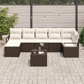 7 darabos kert kanapé szett párnákkal szürke poli rattan, 2 fős kert kanapé párnákkal barna poli rattan