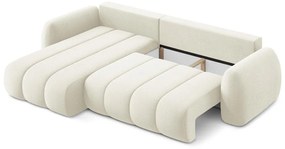 Bézs buklé kinyitható-tárolóhelyes sarokkanapé (bal oldali-heverő résszel) Pele – Makamii