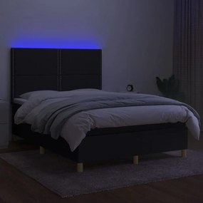 fekete szövet rugós és LED-es ágy matraccal 140x200 cm
