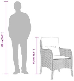 3részes világosszürke polyrattan kerti étkezőgarnitúra párnával