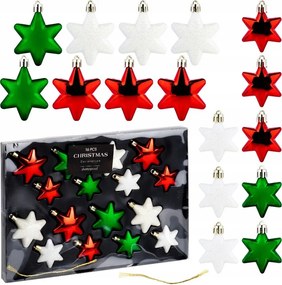 Karácsonyfadísz Törhetetlen Csillagok Piros Zöld Fehér 16 Db