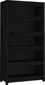 vidaXL fekete tömör fenyőfa könyvszekrény 80x35x154 cm