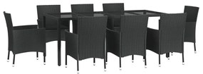 9 részes fekete polyrattan kerti étkezőgarnitúra párnákkal