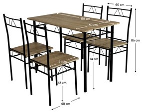 Étkező szett Pacientes (világos tölgy + fekete)  (4 fő részére). 1116437