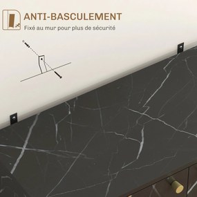 HOMCOM Tároló Szekrény Buffet Oldalszekrény 1 Szekrénnyel, 2 Ajtóval és Állítható Polccal, Fém Lábakkal - 76W x 35D x 77H cm, Fekete Márvány Hatás | A