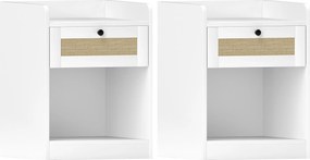 HOMCOM 2 db Éjjeliszekrény Ráccsal Ellátott Fiókkal - 40x40x53 cm - Fehér | Aosom