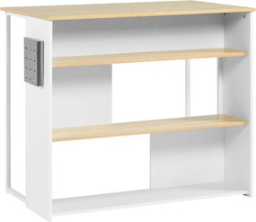 HOMCOM Konyhai Bárasztal 3 Polccal és Rozsdamentes Acél Kés Tartóval, 105 x 65 x 90 cm, Fehér és Natur | Aosom