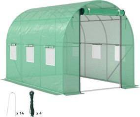 Outsunny Üvegház 200x300x200 cm Polietilén Üvegház Paradicsomház Ajtóval, 6 Ablakkal, Galvanizált Acél Fólia Alagút, 170 g/m² PE, Stabil Növényalagut,