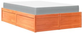 viaszbarna tömör fenyőfa ágy matraccal 120 x 200 cm