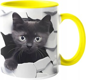 Csodaszép Macskás Bögre Macskáknak Fekete Cica "3D hatás" Ajándék 330ml.